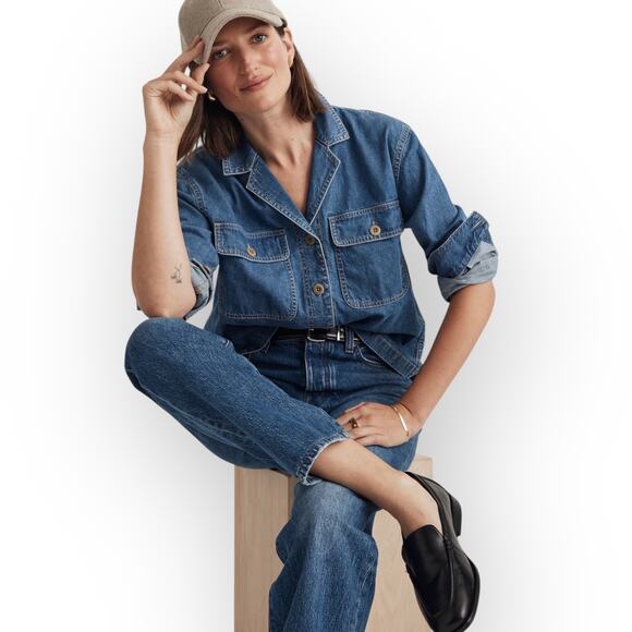 Madewell Tops - Madewell Women's Denim Cropped Button-Up Shirt in Ridgeville Wash Size L NN966